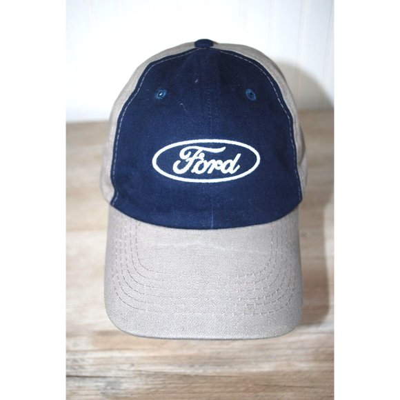 Ford Logo Hat Two Tone Embroidered Cap Navy/Grey Excellent Condition - Picture 1 of 7